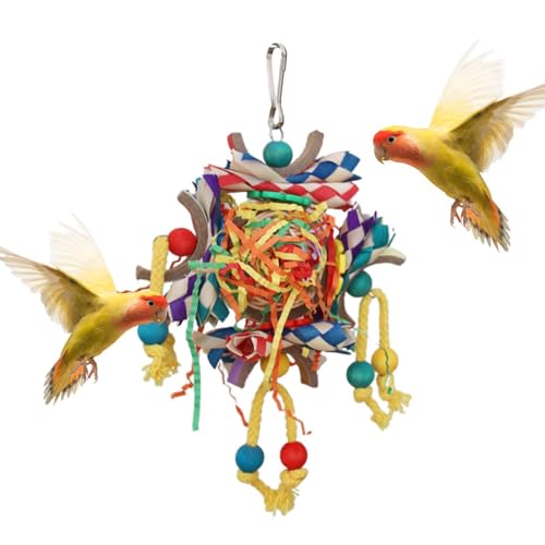 LearnLyrics Juguetes de trituración de Papel de pájaros, Juguetes de Jaula de pájaros, Juguetes de Papel rallados con Bola Colorida, Papel de alimentación de diseño de Gancho de Metal para pájaros