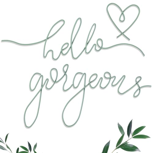 Image of Hicarer Metal Hello Gorgeous Wall Art Minimalist Decor for Bedroom Bathroom Living Room Dressing Room Salon Office Home Decorations Easy to Install Wall Decor(Green,Classic Style)