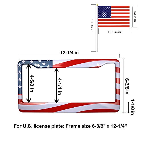 Big Ant License Plate Frame, American Flag Design Frames With Hand Held Small Usa Nations Flags - Matte Stainless Steel License Plate Covers With Free Screws Fasteners Caps(2 Pack) #TOP1