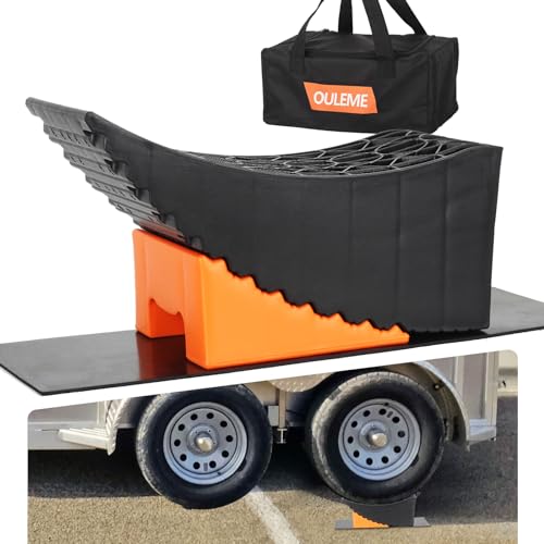 OULEME Raised Tire Change Ramp Curved Leveling Blocks for RV Camper Trailer Tire Lifts up to 6 with Wheel Chock Rubber Pad Dual Axle Tandem Wheel Aid (1 Pack)