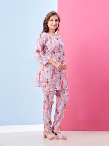 Image of Aarika Girls Casual Wear Beige Colour Leaf Print Polyester Co-ord Set