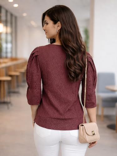 Image of Style Quotient Women self Design Maroon Cotton top