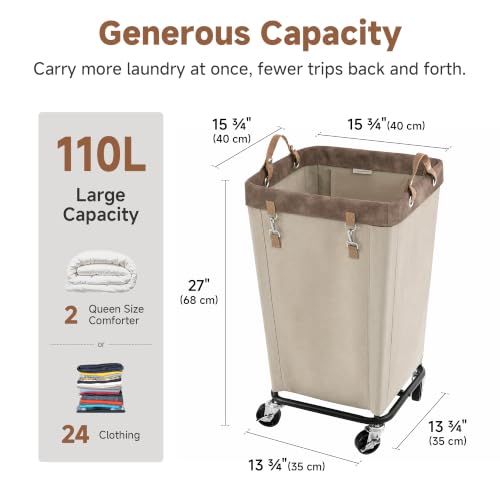 Image of StorageWorks Laundry Hamper with Wheels, Rolling Laundry Basket, Dirty Clothes Hamper for Hotel, Home, Closet, Dorm (Light Khaki, 110L)