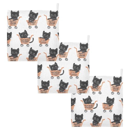 vvfelixl Baby Muslin Washcloths Black Cat Go Shopping Baby Burp Cloths Cotton Babys Face Towel for Newborn Infants Boys Girls Soft and Absorbent 11.8 X 11.8 in, 3 Pack2