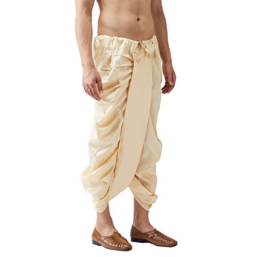 Image of SOJANYA (Since 1958 Mens Black Stitched Dupion Silk Dhotis, Size: Freesize