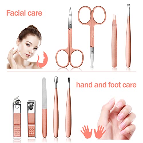 Nail Care Kit Manicure Set - 9 Pcs Rose Gold Martensitic Stainless Steel Nail Kit, Suitable For Home, Workplace, Outdoor Travel, Gift Giving, Beauty Salon.nail Care Tools With Pink Leather Bag #TOP1