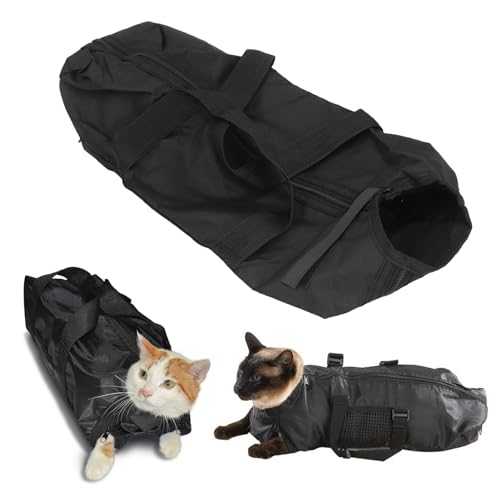 Depisuta Cat Grooming Bag, Comfortable and Cat Bathing Bag with Easy Access for Nail Trimming and Cleaning, Sturdy Oxford Cloth Cat Restraint Bag (Black) with Multifunctional Use