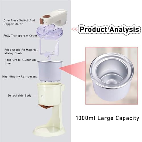 ANGDI Automatische Eismaschine, tragbare Softeismaschine, 1000-ml-Joghurt-Eismaschine, EIN-Knopf-Bedienung, Mini-Frucht-Softeis-Sorbet-Maschine for die DIY-Küche – Bild 5