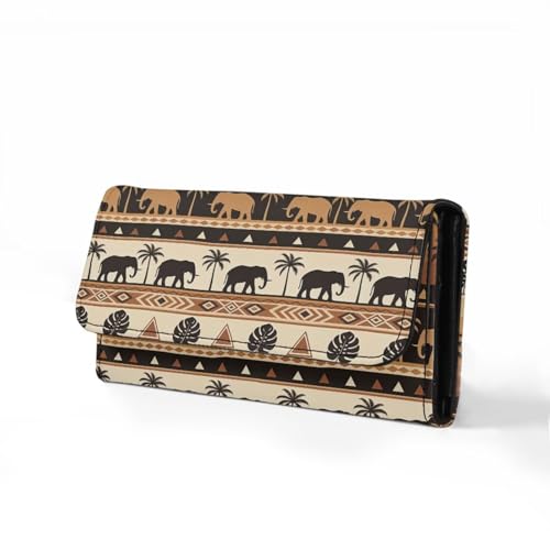 Image of AFPANQZ Tropical Elephant Palm Womens Wallets Leather Trifold Multi Card Holder Slots Wallet, Clutch Phone Holder Zip Inner Pocket Multi-Cards Slots Large Travel Wallet