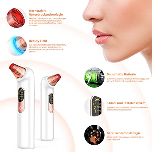 Wohlman pro Mitesserentferner Porenreiniger Vakuumsauger, 4 Funktionsköpfe, 3 Modi, LED-Bildschirm und geräuscharmes… - Image 8