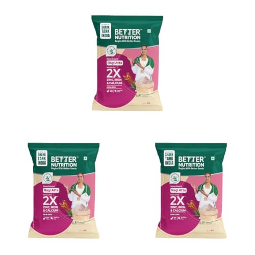 Image of Better Nutrition Biofortified Ragi Atta 1kg | Stone Ground Finger Millet Flour | High in Iron, Zinc, Fiber & Calcium | Gluten-Free | Perfect for Rotis, Porridge & Dosas (Pack of 3)