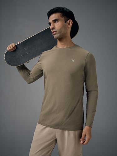 Image of TECHNOSPORT Men's Slim Fit Full Sleeve Crew Neck T-Shirt, COTFLEX Quick Dry Moisture Wicking Stretchable Sports Gym and Casual Wear