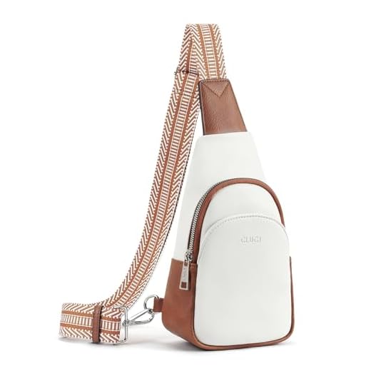 CLUCI Bolsa pequena para mulheres, pochete de couro vegano, bolsas transversais para mulheres, bolsa de peito com alça de guitarra, B-off branco com marrom, Small, Tendência