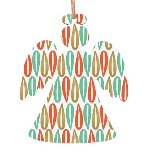 Adornos de madera para árbol de Navidad con estampado moderno de mediados de siglo, etiquetas rústicas para colgar con cuerdas de yute