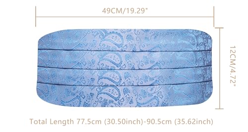 Image of YOHOWA Men Cummerbund Bow Tie Set Silk Paisley Formal Pre-Tied Bowtie Pocket Square Cufflinks Wedding Party Prom