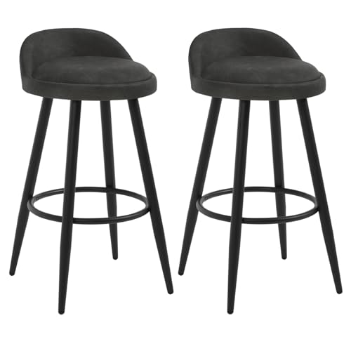 WOLTU Taburetes de Bar Juego de 2, Taburetes de Cocina con Reposapiés, Asiento de Cuero Sintetico, Estructura de Metal, Antracita