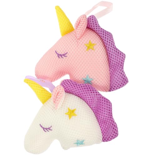 Esponjas de baño unicornio 2 piezas para adultos de malla y algodón blanco rosa