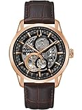 Bulova Herren Analog Mechanisch Uhr mit Leder Armband 97A169