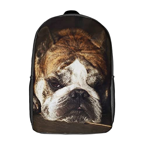 Sac d'école pour enfants mode Bulldog avec grand volume de 17 pouces et motif en relief 3D