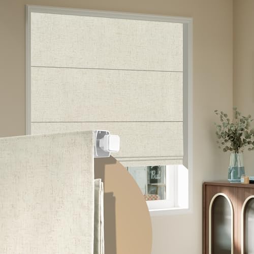 Boolegon No Drill Cordless Roman Shades for Windows, No Fray Blackout Roman Blinds No Tools, Easy...