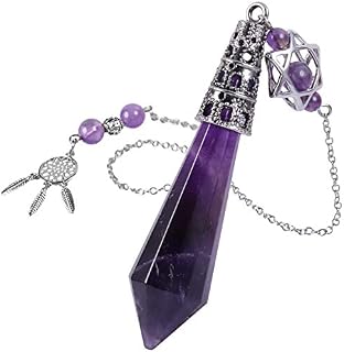 Nupuyai Healing Crystal Point Amethyst Dowsing Divination Pendulum, Reiki Chakra Gemstone with Merkaba Star Dream Catcher