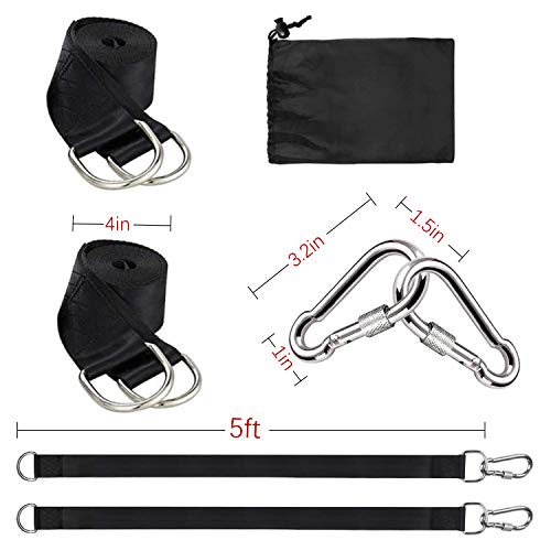 Kuyang Set of 2 Hammock Straps, 5ft Tree Swing Straps with 2 Heavy Duty Carabiners, Camping Hammock Rope Straps Accessories, Holds Up to 2204 LB, Compact & Easy to Set Up