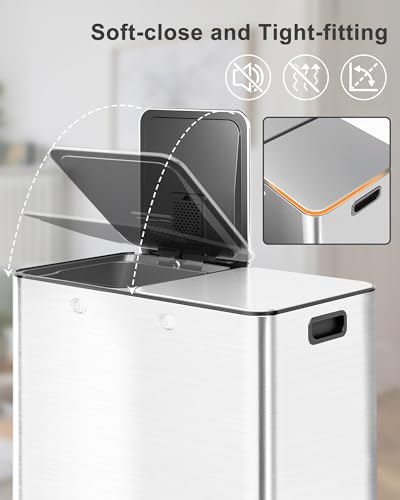 Takywep PYCDH Large Dual Trash Can 2 X 8 Gallons- 60 Liters Stainless Steel Kitchen Double Trash Can,2 Compartment Trash Can Combo Garbage Bin thumb #2
