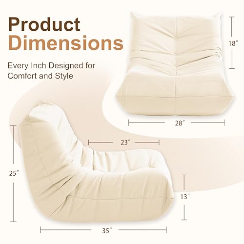 Image of Gazecaia Comfy Bean Bag Chair for Adults Teens | Fireside Floor Lounge Chair, Soft Suede High-Resilience Memory Foam Bean Bag Couch with Non-Slip Base, for Living Room Bedroom Apartment Office, White