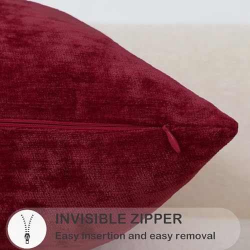 Qanatmz Wine Red Cozy Soft Throw Pillow Covers, Burgundy Decorative Chenille Square Couch Cushion Cases for Sofa Decor, Set of 2, 18 x 18 Inches by Qanatmz - Image 3