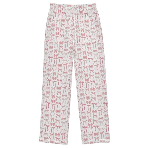 Pfrewn Pajama Pants Pink Ribbon Bow Doodle Casual Comfy Lounge Sleepwear Bottoms with Pockets, M