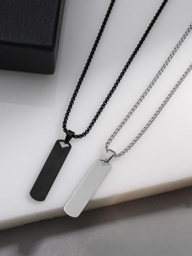 Image of Urban Tag Collection | Stainless Steel Pendant Chain Necklace For Men And Boys | Silver and Black Colour | Anniversary Birthday Gifts
