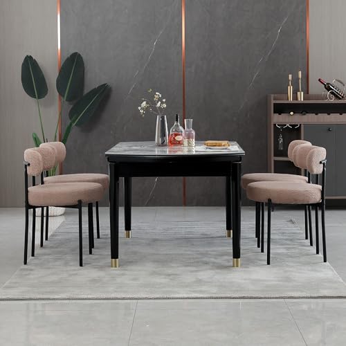 AISALL Dining Chairs Set of 4, Modern Upholstered Kitchen Chair with Thickened Seat (3.94 Inch) - Curved Backrest & Sturdy Metal Legs, Comfortable Boucle Chairs for Dining Room, Kitchen, Light Brown