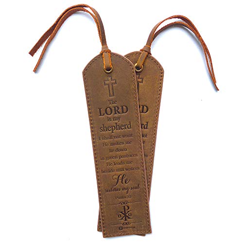 Leder Lesezeichen Leather Bookmarks Mit inspirierendem Bibelvers Psalm 23 Der Herr ist mein Hirte | Handgefertigtes Lesezeichen Echtleder Einzigartige Geschenke Für Frauen, Männer, Kinder - 2er Pack Cover