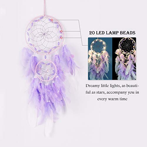 image for ActFaith Purple Dream Catcher Handmade LED String Light with Feathers 