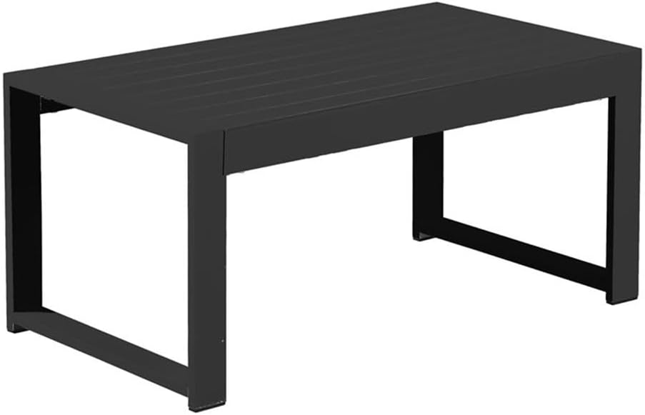 Modern Outdoor Coffee Table, Black Powder-Coated Aluminum Frame, Polyresin Top, 35 in x 19 in x 17 in, Rust-Resistant, Easy Assembly, Stylish Patio or Garden Furniture
