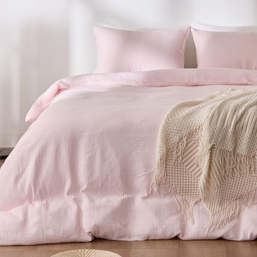 RENEWROOTS Pink Duvet Cover Queen Size 100% Sandwashed Cotton