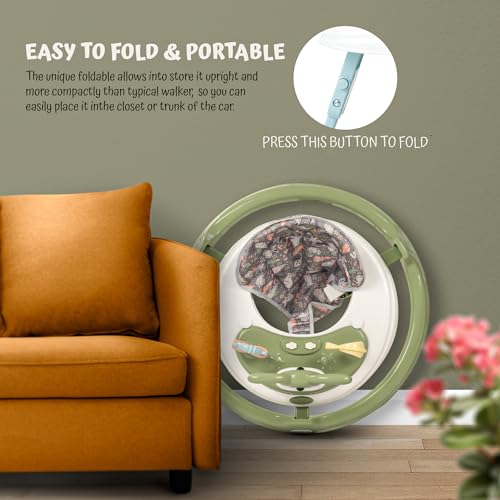 Image of Baybee Bunny Foldable Round Kids Walker with 2 Height & 3 Seat Adjustable | Activity Walker for Baby with Musical Toy Bar | 6-18 Months Boys Girls (Green)