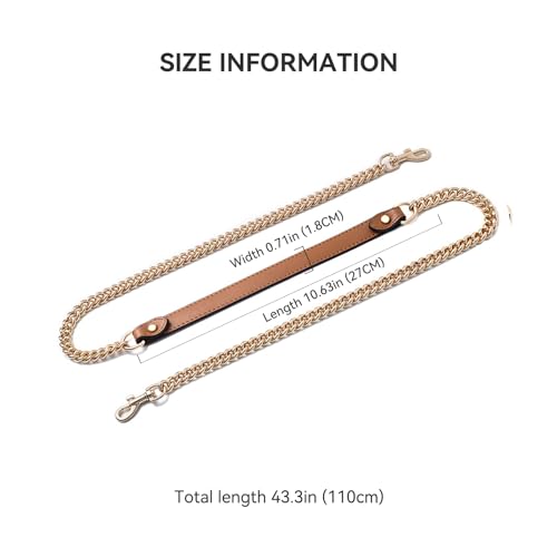 Image of jiesinlov Purse Leather and Chain Bag Shoulder Strap Replacement Crossbody for Handbags,43 Inches in Length(Gold-brown)