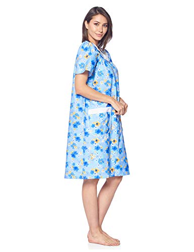 Casual Nights Womens Snap Front House Dress Short Sleeve Woven Housecoat Duster Lounger Robe, Floral Blue, X-Large #TOP1