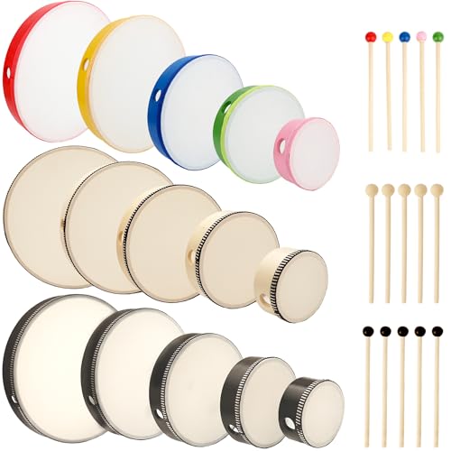 15 Set Hand Drums 12 Inch 10 Inch 8 Inch 6 Inch 4 Inch Wood Frame Drum Set with Drum Sticks...