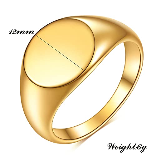Myneney Stainless Steel Round Shape Signet Style Classical Simple Plain Wedding Engagement Statement Rings (Gold, 7) #TOP3