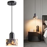 ZVXREZLD Natural Stone Pendant Lights Kitchen Island, Black Pendant Light Fixtures, Pendant lamp Marble Cylinder Shade Copper, for Bedroom Bathroom Dining Room Living Room(1-Pack)