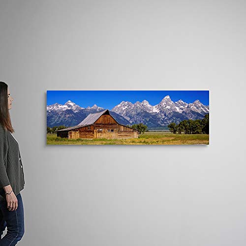 Old Barn On A Landscape, Grand Teton National Park, Wyoming Canvas Wall Art Print, 60"X20"X1.25" #TOP1