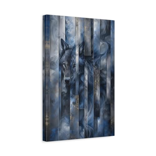 Canevas loup bleu et or impression haute définition sur châssis 3cm