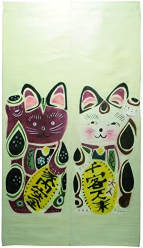 Amazon のれん 和風 おしゃれ 麻 150 85ｃｍ 招き猫 暖簾 和モダン 和雑貨 間仕切り 日本家屋 カフェ 店舗 のれん オンライン通販