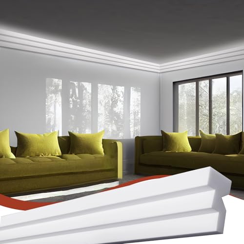 Image of Pushglossy 9 Pcs 47.24 inch(Total 35.4 Ft) Ceiling Crown Molding with LED Duct Kit for Seamless Ambient Accent Lighting Waterproof Channel for Easy LED Trim Moulding Strip Installation