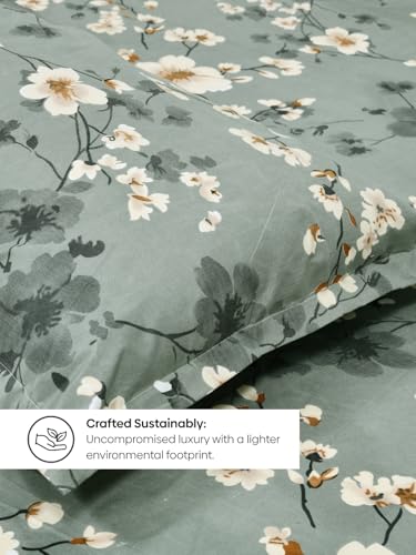 Image of Rivermoor 200 TC Ultrasoft Bedsheet for Double Bed | Queen Size Bed Sheet with 2 Pillow Covers | Green Floral Print | 88 x 96 Inches | Breathable & Hypoallergenic