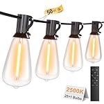50FT Outdoor String Lights with Remote, Garden Patio Decor with 2500K Warm White, 25+1 LED Edison Bulbs, Support Timer Dimmable Waterproof Shatterproof for Yard Outside Porch Deck Indoor