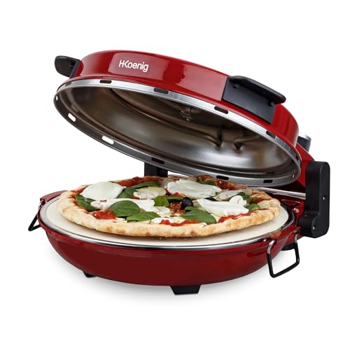 H.Koenig NAPL350 Pizzera Eléctrica, Horno para Pizzas, 1200 W, 32 cm de diámetro, Temperatura Regulable hasta 350 ºC,...