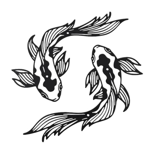 WADORN Décoration Murale en Métal Koi, Sculpture Murale Représentant un Poisson Koi Style Feng Shui Décoration Murale Minimaliste pour Balcon Jardin Cour Intérieur...